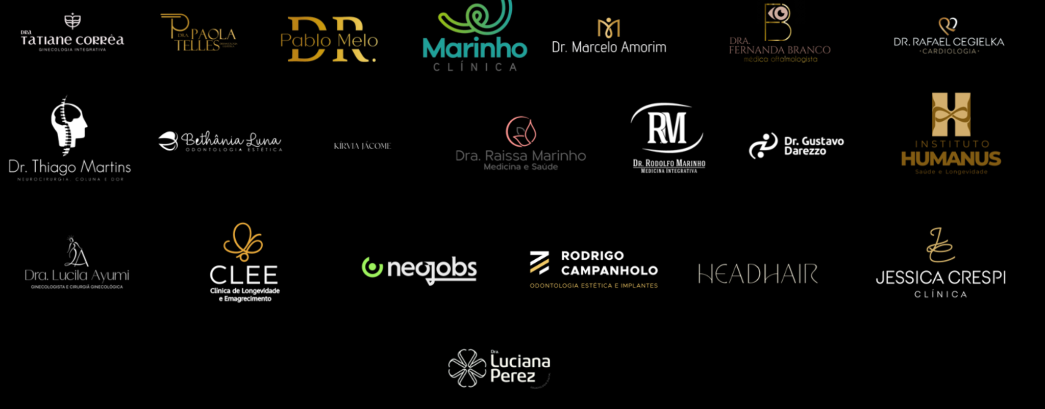 Painel com logotipos de clientes da RL Marketing de diferentes setores